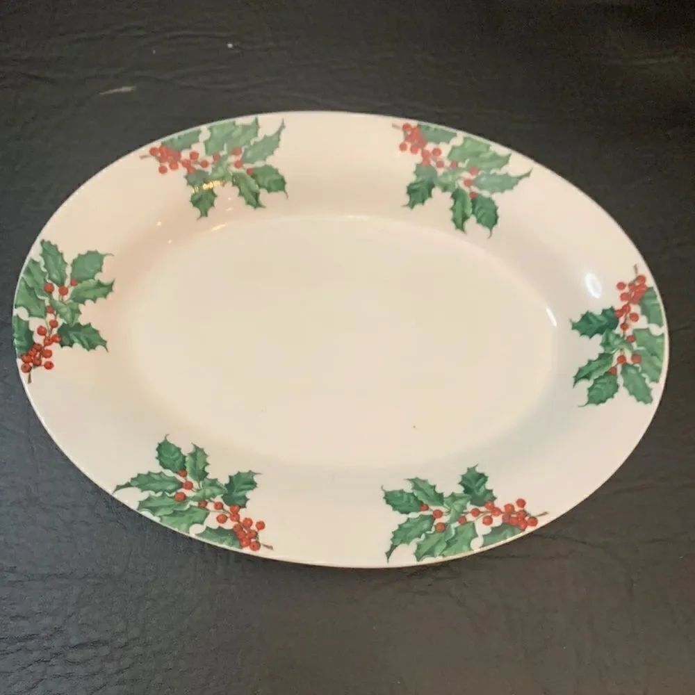 Hallmark Poinsettia Christmas Holiday White 8 X 5 3/4 Serving Appetizer Platter